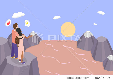 3D Isometric Flat Vector Illustration of Romantic Date 108316406