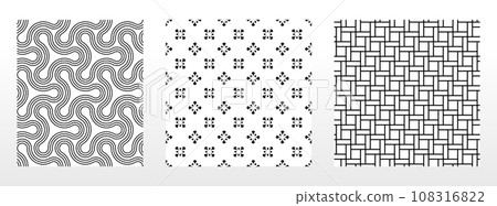 Geometric set of seamless black and white patterns. Simple vector graphics 108316822
