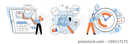 Business process. Vector illustration. Occupations in commerce require knowledge marketing and finance principles Economic management plays pivotal role in business investment decisions Accounting 108317272