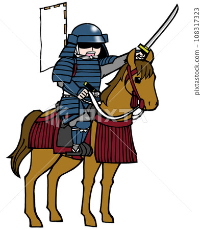 Warrior (on horseback, flag, blue) 108317323