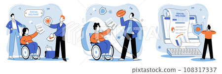 Social welfare. Vector illustration. Aid and assistance programs aim to uplift individuals and communities through social welfare efforts Volunteering is selfless act contributes to betterment society Social welfare. Vector illustration. Aid and assistance programs aim to uplift individuals and communities through social welfare efforts Volunteering is selfless act contributes to betterment society 108317337