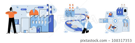 Manufacturer model. Vector illustration. The manufacturer produces various models cars for market Manufacturing processes involve creation products on large scale The company has manufactured 108317353