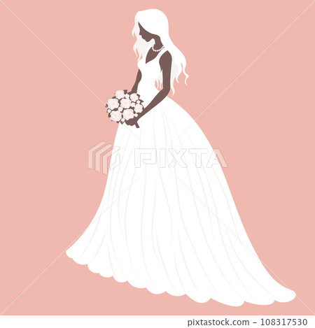 Bride in a wedding dress with a bouquet of flowers. Luxury wedding illustration, template for invitation, vector 108317530