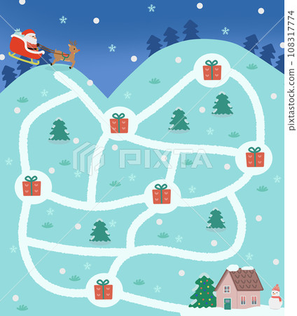 Christmas maze with reindeer pulling Santa's sleigh 108317774