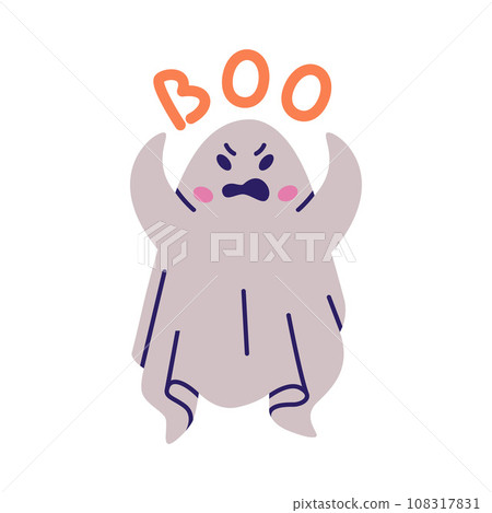 Cute Ghost Character as Flying Poltergeist Creature Say Boo Vector Illustration Cute Ghost Character as Flying Poltergeist Creature Say Boo Vector Illustration 108317831