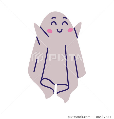 Cute Ghost Character Smiling as Flying Poltergeist Creature Vector Illustration 108317845