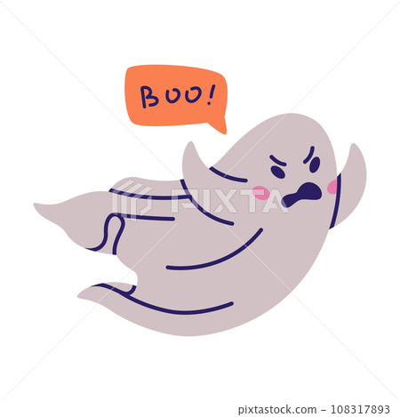 Cute Ghost Character as Flying Poltergeist Creature Say Boo Vector Illustration Cute Ghost Character as Flying Poltergeist Creature Say Boo Vector Illustration 108317893