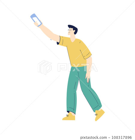 Man Character with Glass Enjoying Cold Refreshing Drink Vector Illustration 108317896