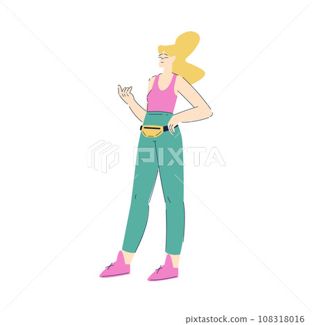 Happy Woman Character Standing with Bag Vector Illustration 108318016