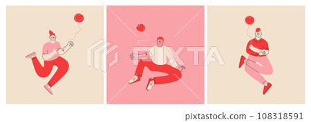 Three cute people blood donors with a blood collection catheter in a vein. Blood, plasma and internal organ donation. Set of vector isolated abstract characters. 108318591