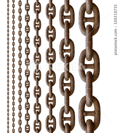 various sizes of old rusty .chain, 108318735