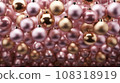 Pink, Gold Christmas Hanging Baubles. Collection of New Year Balls, Background. Generative AI 108318919