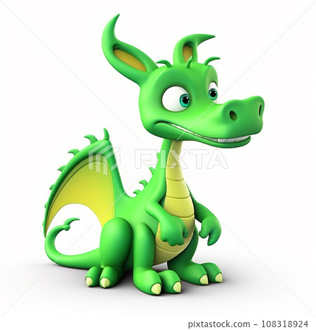 Green dragon, symbol of new year 2024, chinese new year, funny cute cartoon 3d illustration on white background, creative avatar 108318924