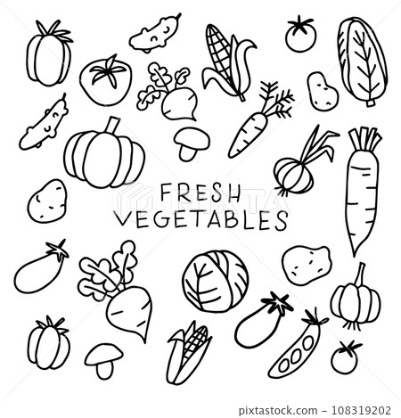 vector drawing in doodle style. set of vegetables. funny drawings in children's style vector drawing in doodle style. set of vegetables. funny drawings in children's style 108319202