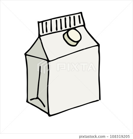 vector illustration in doodle style, cartoon. color sketch paper pack with drink. pack of milk, yogurt, juice. Isolated on a white background. cute icon carton of milk	 108319205