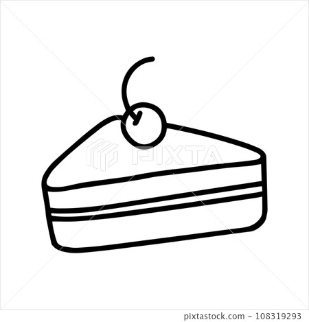 vector drawing in doodle style cake. simple line drawing of pastry, cake. black and white illustration 108319293