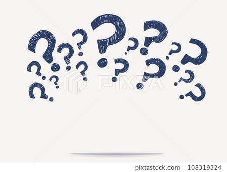 Question mark symbol sign hand draw doodle style arranged in semicircle banner copy space. Questionnaire wallpaper. Choice or problem or question or doubt or interrogation concept. Faq 108319324