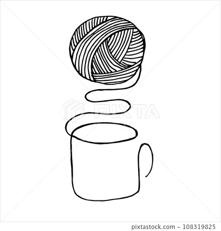 vector illustration in doodle style. minimalistic knitting logo. a ball of yarn and a mug with a hot drink. symbol of autumn, winter, cozy crochet, knitting. hand made logo, needlework. vector illustration in doodle style. minimalistic knitting logo. a ball of yarn and a mug with a hot drink. symbol of autumn, winter, cozy crochet, knitting. hand made logo, needlework. 108319825