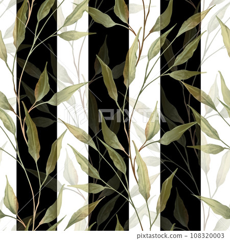 Elegant seamless pattern with decorative green leaves. Floral pattern for wallpapers, scrapbooking, print, gift wrap, manufacturing. 108320003