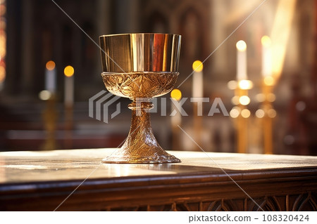 a chalice and holy sacrament on an altar 108320424