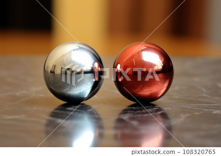 two spheres in contact, each reflecting the other 108320765
