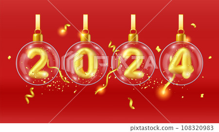 3d Gold Balloon 2024 New Year Symbol in Glass Ball 108320983