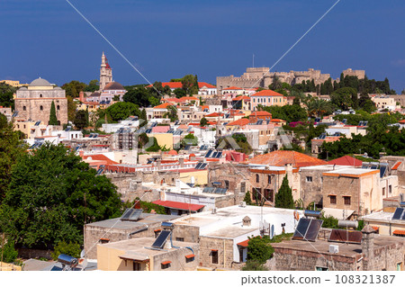 Stone towers and walls of old medieval fortifications on the island of Rhodes. Stone towers and walls of old medieval fortifications on the island of Rhodes. 108321387