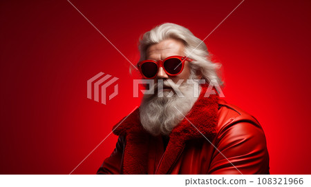 stylish modern santa claus with beard on red studio background 108321966