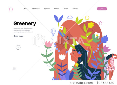 Greenery, ecology -modern flat vector concept illustration of a mural of a woman, surrounded by plants. Metaphor of environmental sustainability and protection, closeness to nature Greenery, ecology -modern flat vector concept illustration of a mural of a woman, surrounded by plants. Metaphor of environmental sustainability and protection, closeness to nature 108322380
