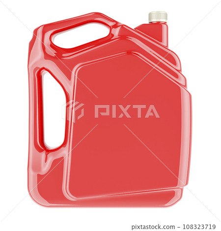 Red plastic jerrycan, jerry can. 3D rendering Red plastic jerrycan, jerry can. 3D rendering 108323719