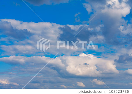 Blue Sky with Lots of White Clouds: Background for Replacement or Inspiring Ideas 108323786