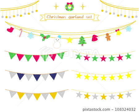 hand drawn christmas garland set 108324032