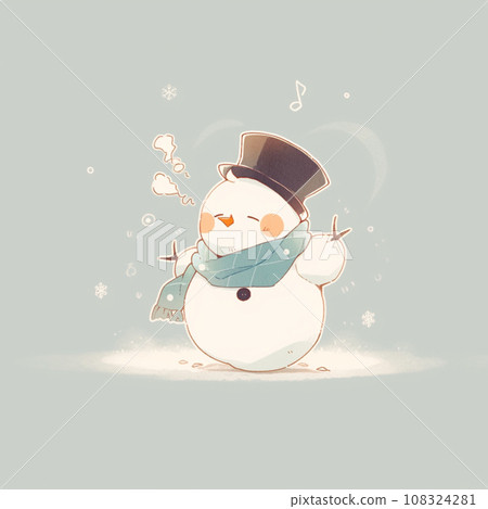 [AI generated image] Illustration of a cute snowman in the snow 108324281