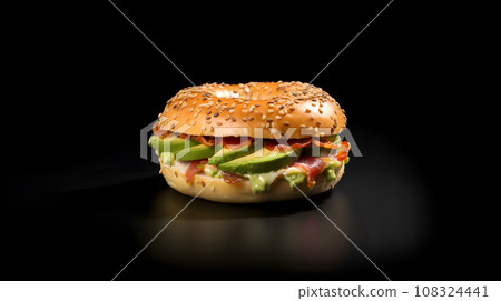 Bagel sandwich with fresh ripe avocado 108324441