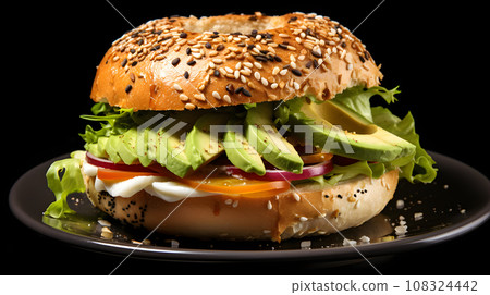 Bagel sandwich with fresh ripe avocado 108324442