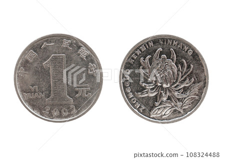 Two coins lie on opposite sides on an isolated background. Two coins lie on opposite sides on an isolated background. 108324488