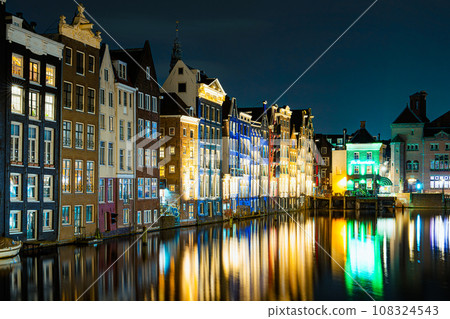 Captivating Night in Amsterdam: A Mesmerizing Long Exposure Photo of Amsterdam's Nighttime Canals 108324543