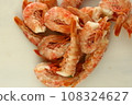 frosted king prawns closeup photo on white table background  108324627