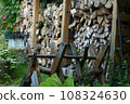 firewood storage closeup photo on summer day 108324630
