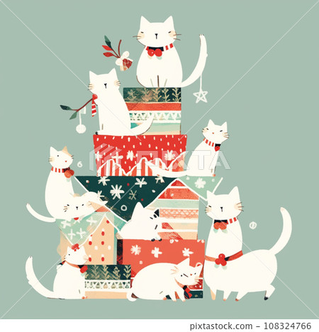 [AI generated image] Christmas presents and cats 108324766