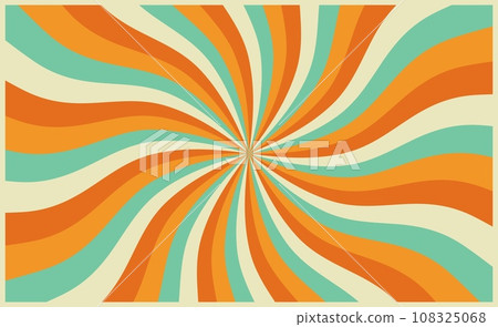 Circus or retro carnival sunlight rays background layout, vintage burst of red, orange, blue and white radial wavy lines. Vector pattern of star or sunburst, old chapiteau or fun fair backdrop 108325068