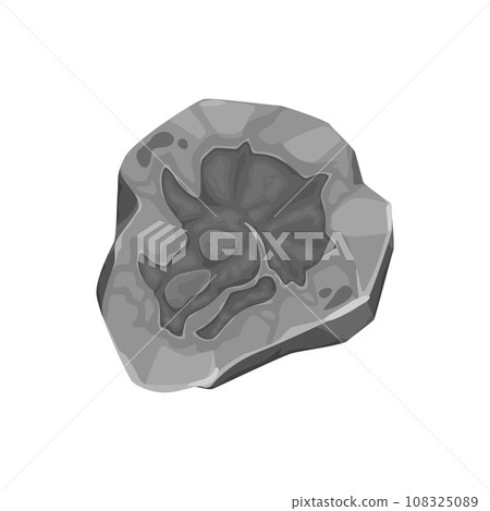 Ancient dinosaur fossil in stone, archeology and dino head print silhouette, cartoon vector. Triceratops dinosaur with horns imprint, Jurassic extinct lizard or giant reptile print in fossil stone Ancient dinosaur fossil in stone, archeology and dino head print silhouette, cartoon vector. Triceratops dinosaur with horns imprint, Jurassic extinct lizard or giant reptile print in fossil stone 108325089