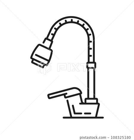 Tap kitchen and bathroom pull down faucet outline icon. Home bath modern tap, toilet spigot valve or bathroom watertap thin line vector pictogram. Kitchen sink faucet line sign or icon 108325180