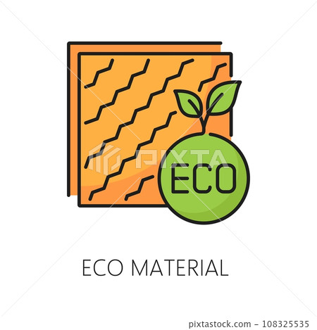 Eco material icon, wall thermal insulation. House construction energy save and heat protection line symbol, home facade thermal isolation system ecological material line vector pictogram or icon 108325535