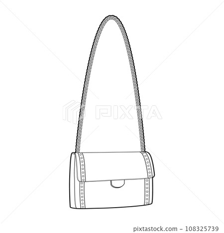 Chain-Strap Cross-Body Bag baguette silhouette. Fashion accessory technical illustration. Vector satchel front 3-4 view Chain-Strap Cross-Body Bag baguette silhouette. Fashion accessory technical illustration. Vector satchel front 3-4 view 108325739