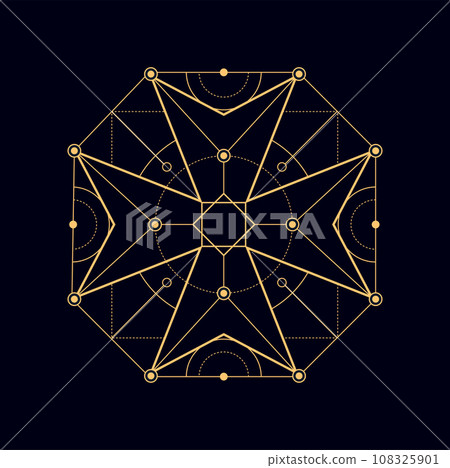 Alchemy symbol, myth and meditation pentagram. Vector tribal geometric shape, mystery magic esoteric sign. Masonic aztec mystic shape 108325901