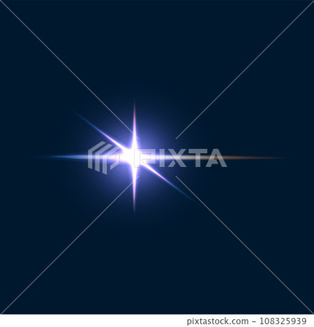 Sparkle flare and flash effect, glow light and shine of vector bright star, sun or camera lens flare with realistic shiny beams and rays. Magic Christmas or space star in dark night sky background 108325939