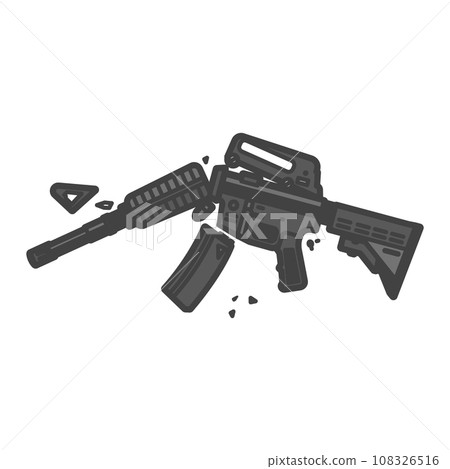 Illustration of a malfunctioning military assault rifle/machine gun on the battlefield Illustration of a malfunctioning military assault rifle/machine gun on the battlefield 108326516