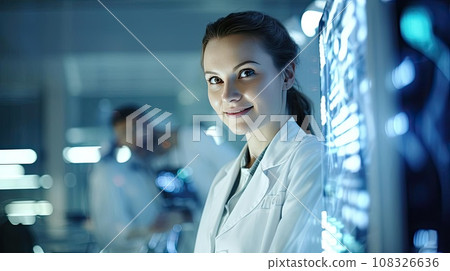 A medical worker or a doctor in a white coat in a modern clinic A medical worker or a doctor in a white coat in a modern clinic 108326636