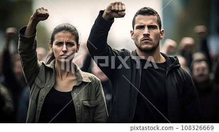 A man and a woman are fighting for their rights 108326669